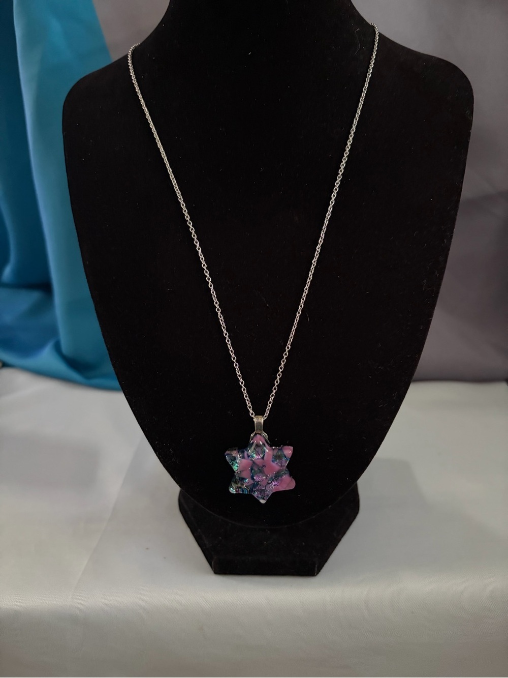 Aran Crafts Silver Chain Necklace with Pink and Blue Star Pendant
